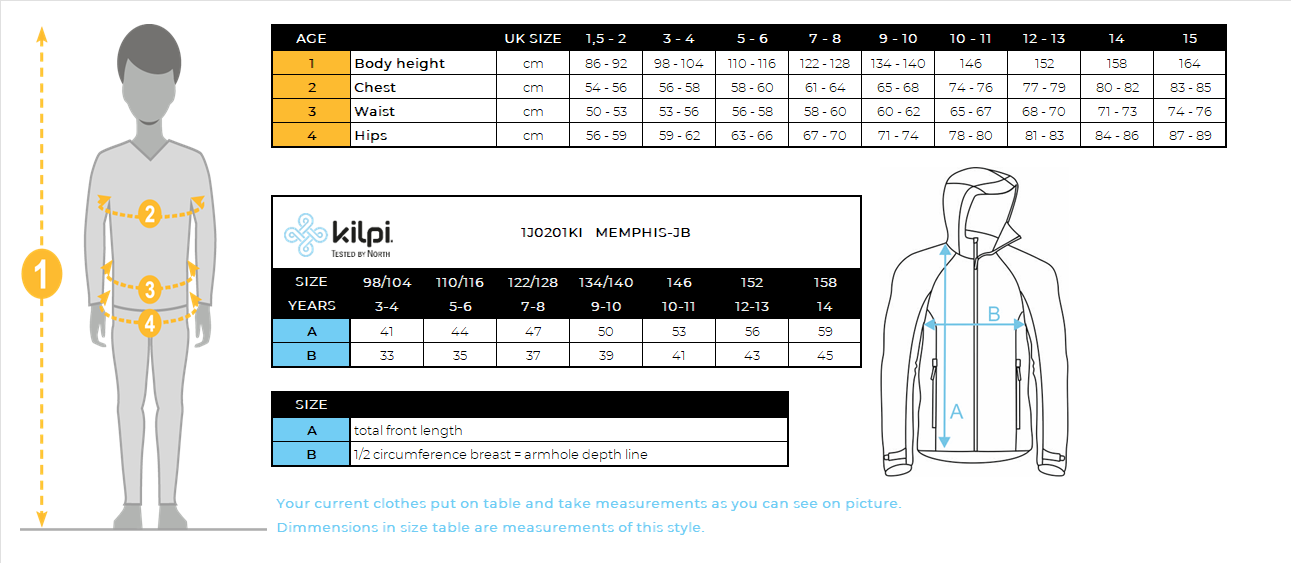 Boy's functional sweatshirt Kilpi MEMPHIS-JB – Size chart