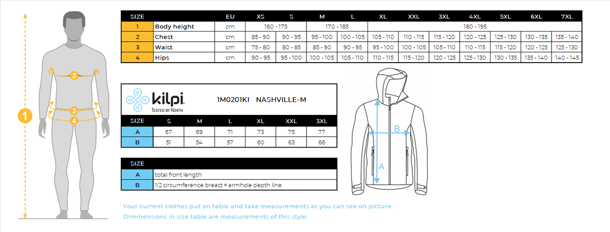 Men's functional sweatshirt Kilpi NASHVILLE-M – Size chart