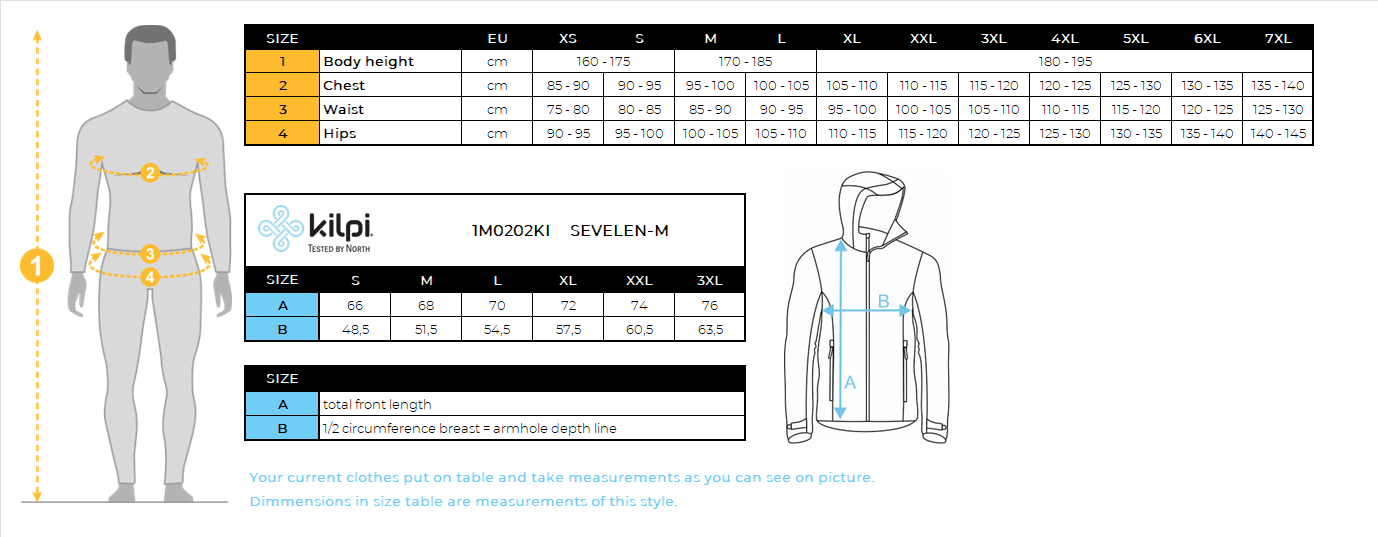 Men's fleece sweatshirt Kilpi SEVELEN-M – Size chart