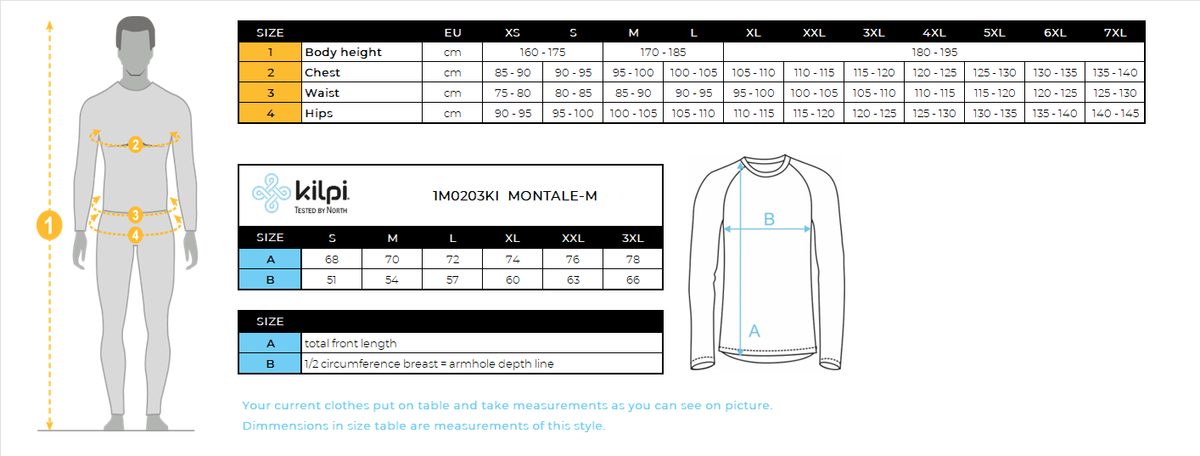Men's sports sweatshirt Kilpi MONTALE-M – Size chart