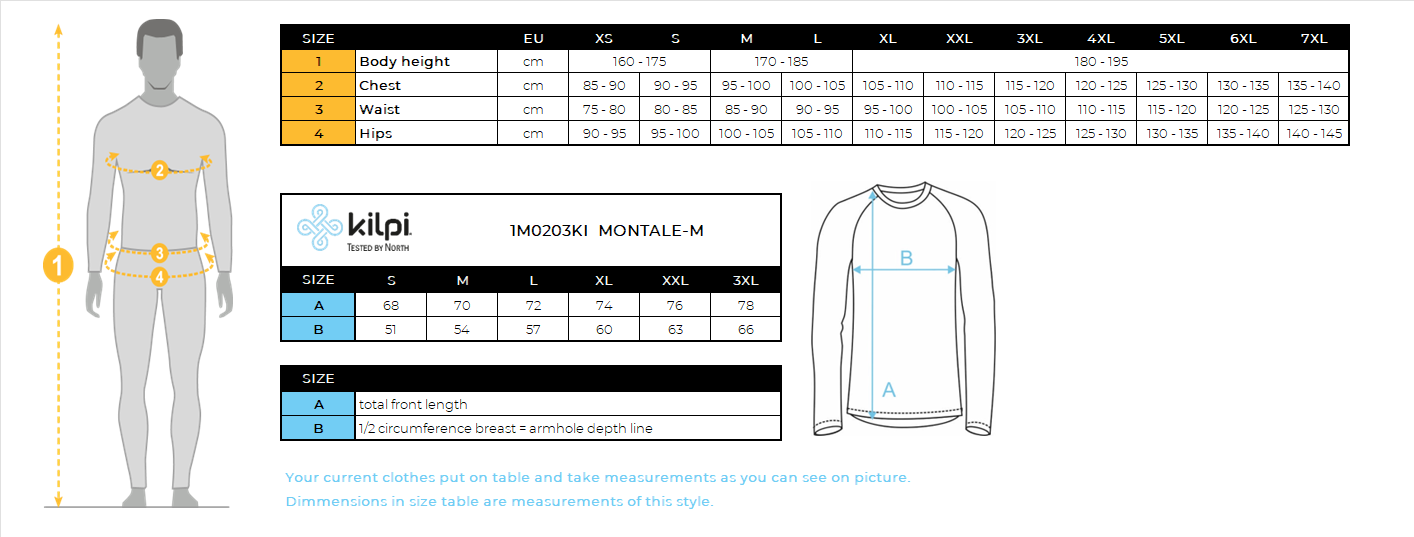 Men's sports sweatshirt Kilpi MONTALE-M – Size chart
