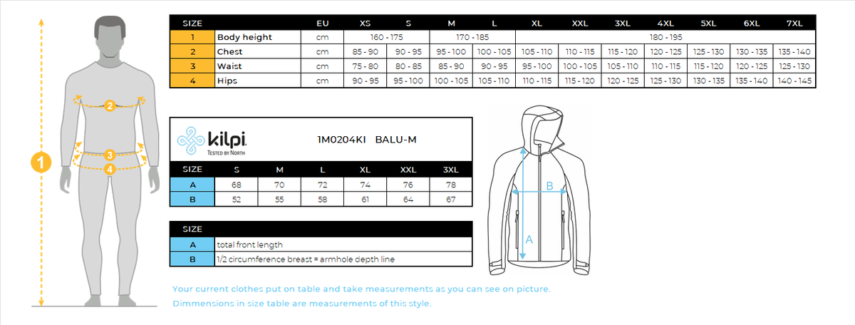 Men's cotton sweatshirt Kilpi BALU-M – Size chart