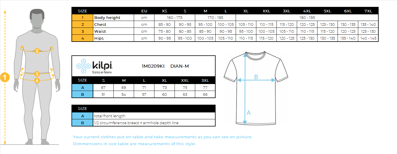 Men's hoodie Kilpi DIAN-M – Size chart