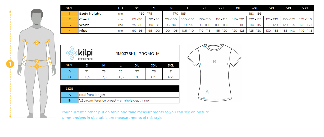 Men's cotton T-shirt Kilpi PROMO-M – Size chart