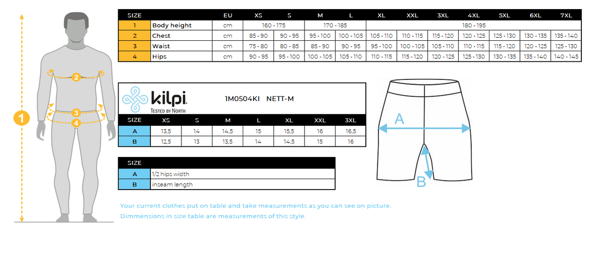Men's technical underwear Kilpi 2P NETT-M – Size chart