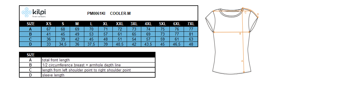 Men's running T-shirt Kilpi COOLER-M – Size chart