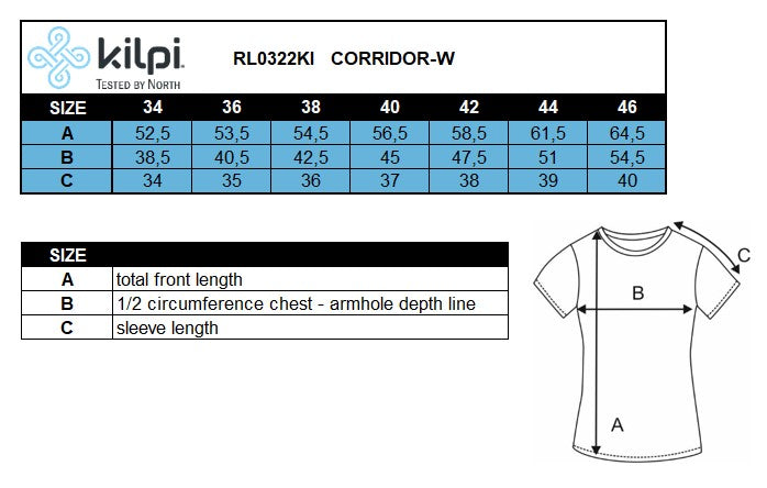Women's team cycling jersey Kilpi CORRIDOR-W – Size chart