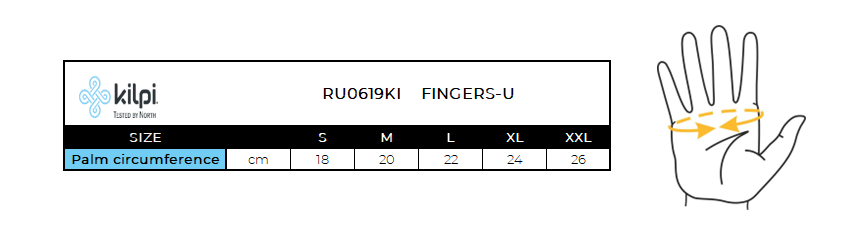 Unisex cycling gloves Kilpi FINGERS-U – Size chart
