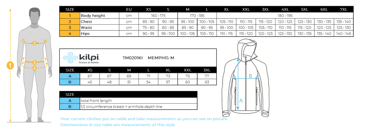 Men's outdoor sweatshirt Kilpi MEMPHIS-M – Size chart