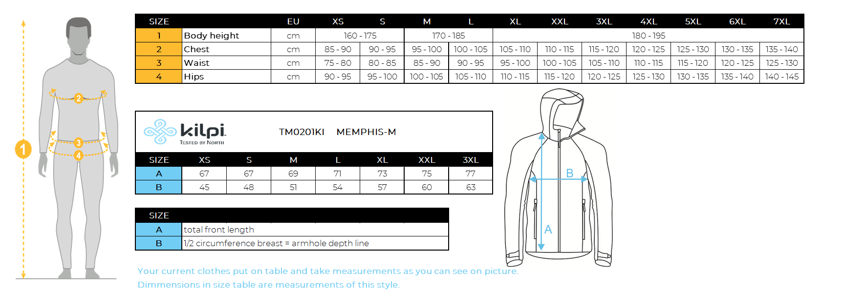 Men's outdoor sweatshirt Kilpi MEMPHIS-M – Size chart