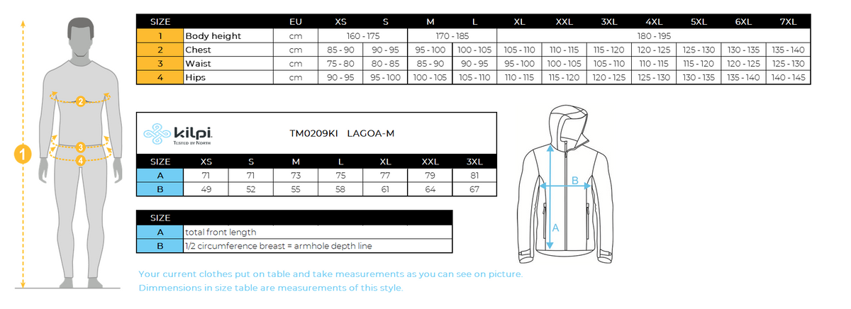 Men's sweatshirt Kilpi LAGOA-M – Size chart