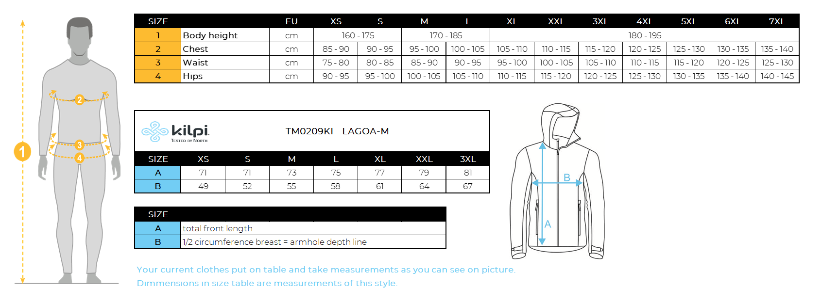Men's sweatshirt Kilpi LAGOA-M – Size chart