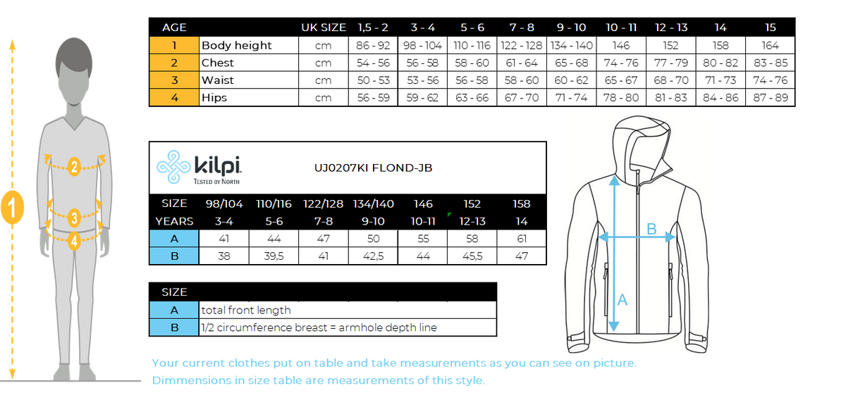 Boy's fleece sweatshirt Kilpi FLOND-JB – Size chart