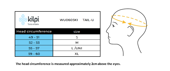Unisex running hat Kilpi TAIL-U – Size chart