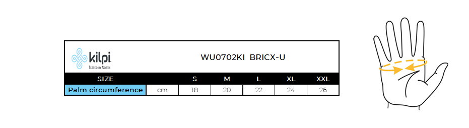Softshell insulated gloves Kilpi BRICX-U – Size chart
