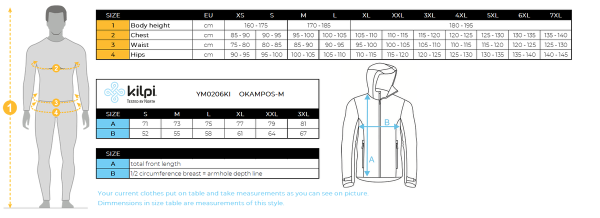 Men's cotton hoodie Kilpi OKAMPOS-M – Size chart
