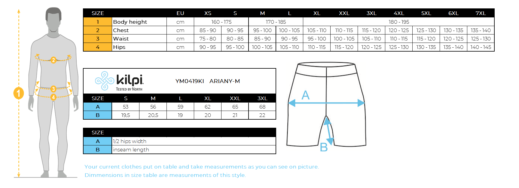 Men's swimming shorts Kilpi ARIANY-M – Size chart