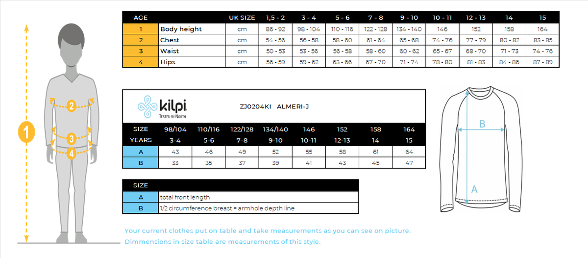 Kid's fleece sweatshirt Kilpi ALMERI-J – Size chart