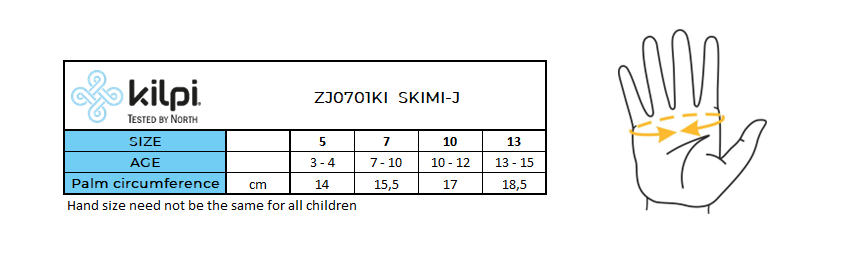 Kid's ski gloves Kilpi SKIMI-J – Size chart