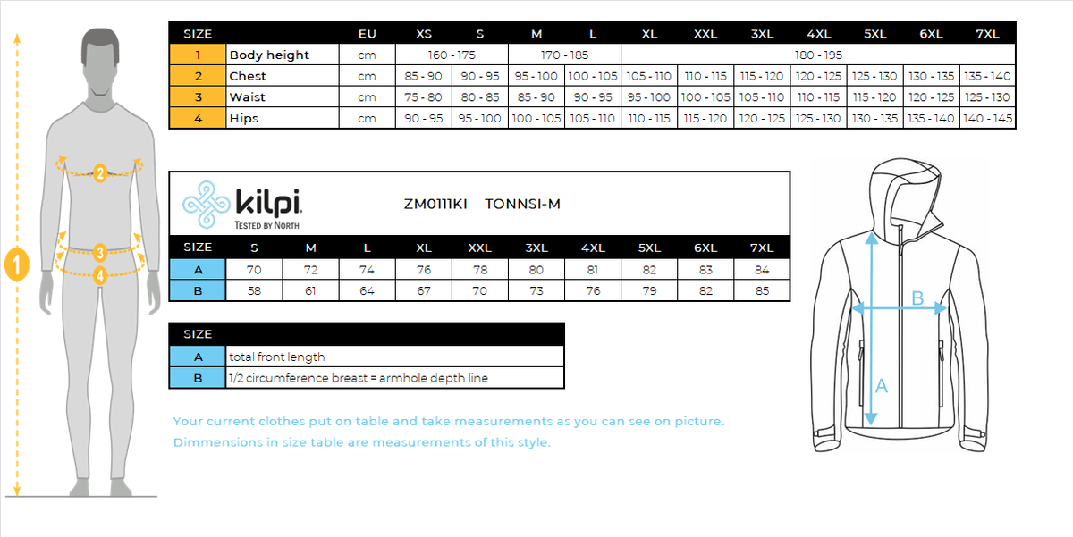 Men's ski jacket Kilpi TONNSI-M – Size chart