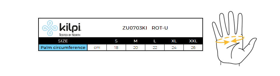 Unisex softshell gloves Kilpi ROT-U – Size chart