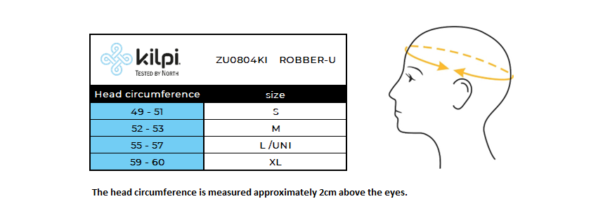 Unisex ski face mask Kilpi ROBBER-U – Size chart