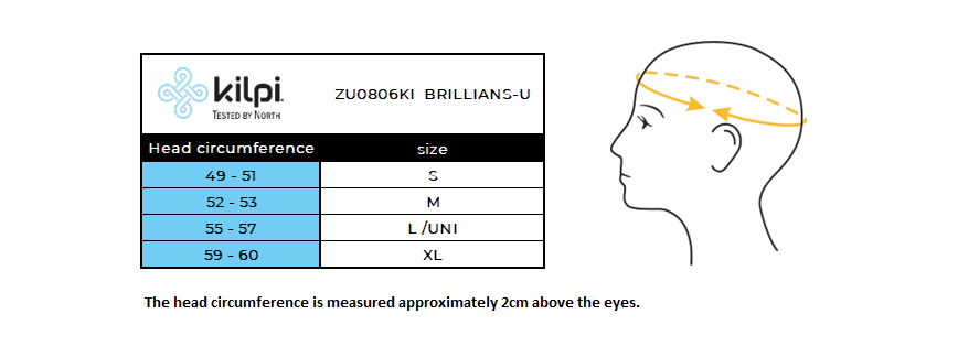 Unisex running headband Kilpi BRILLIANS-U – Size chart